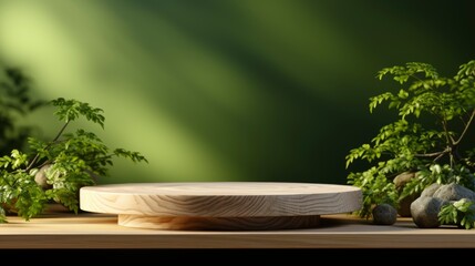 Wooden Product Display Podium Falling Green, Wallpaper Pictures, Background Hd