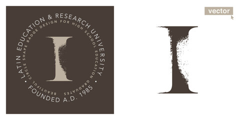 I letter serif logo with dry brush strokes. Classic style font. Grunge textured and rough edges elements. Perfect for fashion labels, vintage headlines, glamour luxury identity, wedding invitations.