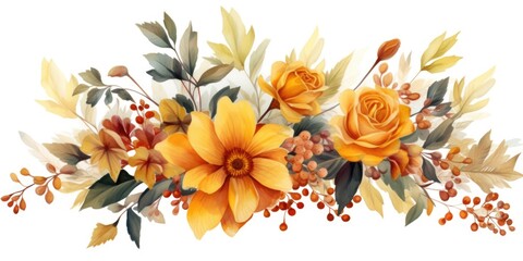 A beautiful bouquet of yellow flowers and berries on a clean white background. Perfect for adding a touch of color and nature to any project