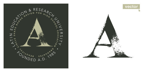 A letter serif logo with dry brush strokes. Classic style font. Grunge textured and rough edges elements. Perfect for fashion labels, vintage headlines, glamour luxury identity, wedding invitations.