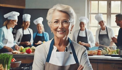 Seniorka biorąca udział w kursie gotowania