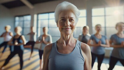 Senior woman taking yoga classes