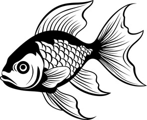 Goldfish silhouette in black color. Vector template for laser cutting wall art.