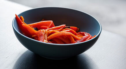 Sliced Red Peppers in Bowl 