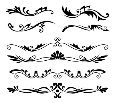 Black calligraphic ornamental element set