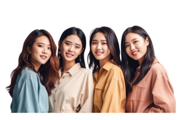 Portrait of group asian young multiracial men standing together on transparent background.