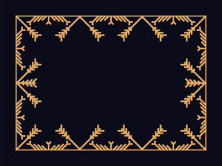 Fototapeta na wymiar Art deco style frame with snowflakes. Winter vintage linear border with snowflake in line art style. Christmas frame design a template for invitations, leaflets and greeting cards. Vector illustration