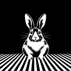 Hand drawn bunny rabbit silhouette in a minimal style. Black and white graphic illustration isolated on white background
