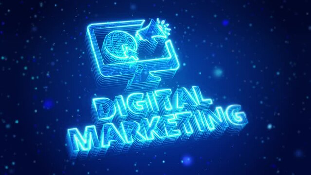 Digital Marketing Technology Virtual Screen HUD Hologram Hi Tech Loop concept. marketing social media network platform offer service internet payment channel, online retail shopping and omni digital.