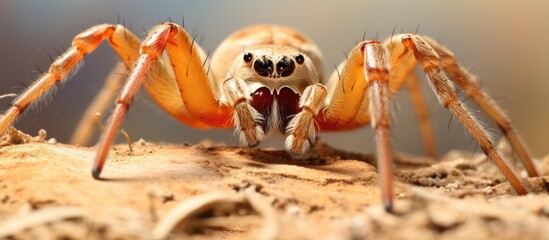 Textrix sp., a funnel weaver spider, waits for prey on a sunny day.