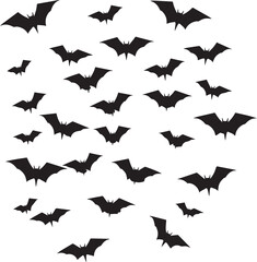 Silhouette bats set on white background