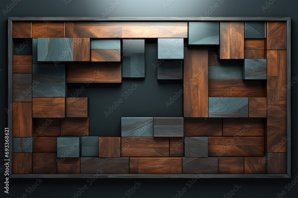 Poster close-up image of wall made entirely of wooden blocks. this texture can be used to add rustic and na