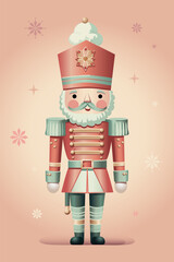 Nutcracker. Merry Christmas and Happy New Year. Vector vintage illustration of fairy tale character for greeting card, poster or background