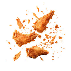 flaying Fried chicken wings isolated on transparent background Remove png, Clipping Path, pen tool - obrazy, fototapety, plakaty