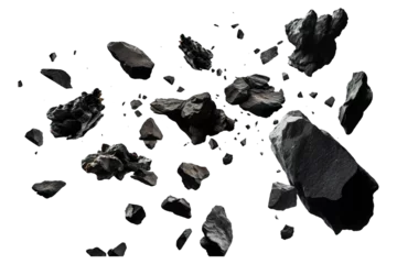 Fotobehang Falling black rocks isolated on transparent background Remove png, Clipping Path, pen tool © Vector Nazmul