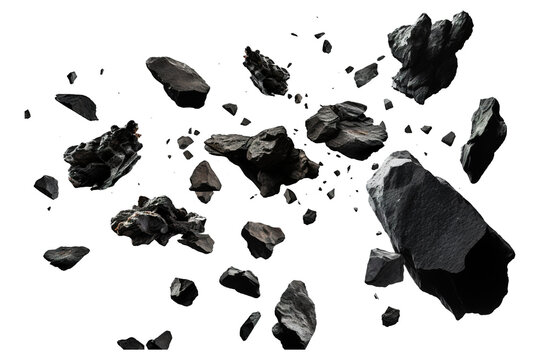 Falling black rocks isolated on transparent background Remove png, Clipping Path, pen tool