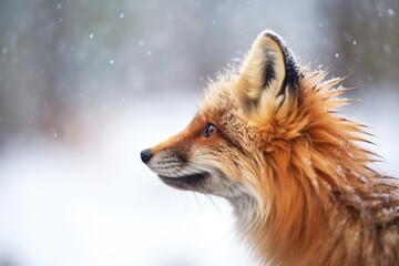 Fototapeta premium profile of fox against snowy backdrop