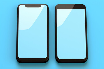 Two black smart phones placed side by side. Suitable for technology and communication concepts.