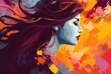 Painting of woman with long hair. Suitable for art lovers and those looking for beautiful portrait.