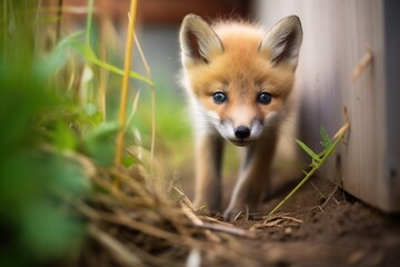 Obraz premium young fox kit exploring outside den