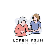 elderly senior care logo in stroke line design vector illustration template