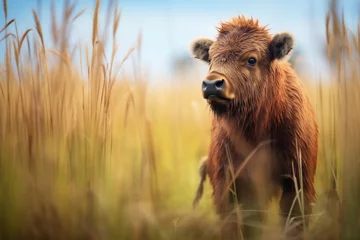 Foto op Plexiglas bison standing beside tall prairie grasses © studioworkstock