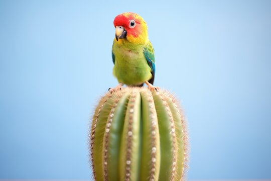 parrotlet perched on a cactus