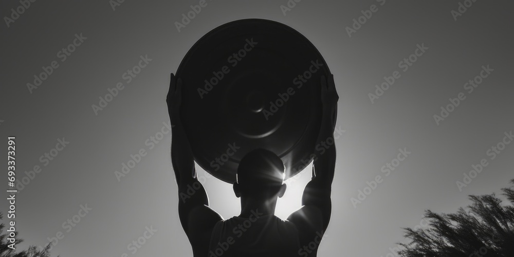 Leinwandbilder a statue of a person holding a large object. suitable for various artistic and historical contexts