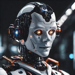 Fototapeta premium Futuristic android humanoid Robot with AI Technology, an Automated and Cybernetic