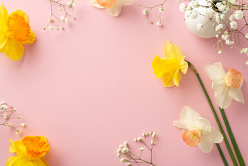 Share your love with a spring-themed romantic setting. High-angle view displays tender narcissus...