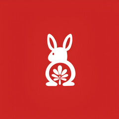 Rabbit pattern, paper-cut style, Bengali art school, dream symbol, bold, red bold lines, traditional animation