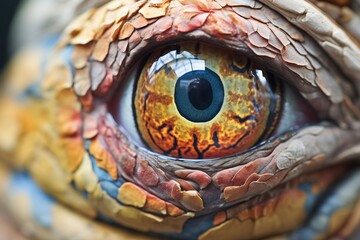 close-up of chameleon eye with colorful skin pattern