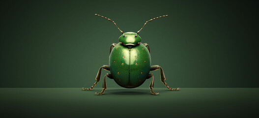 A green bug with a big round ball on its head