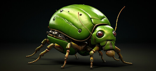 A green bug with a big round ball on its head