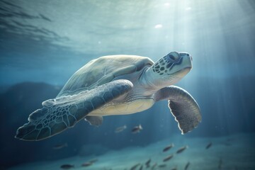 olive ridley turtle diving near sea floor