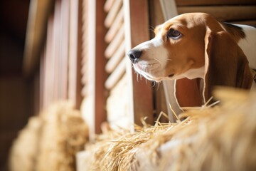 hound sniffing around a granary