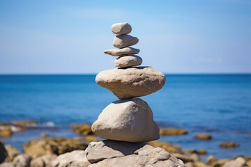 Rock balanced on top of each other by the sea