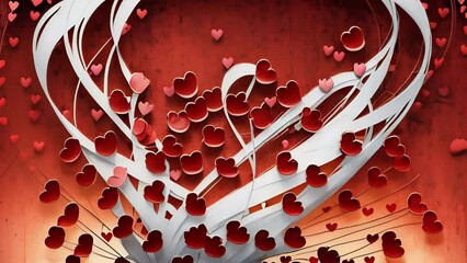 Red hearts on a red background	