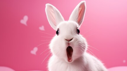 Obraz premium Close-up photo of a rabbit with its mouth open. Perfect for illustrating animal behavior or showcasing the unique features of rabbits. Ideal for educational materials or wildlife-themed projects