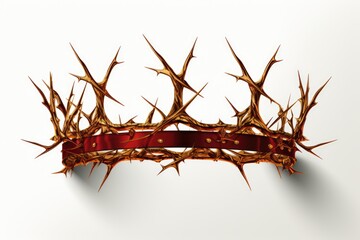 A crown of thorns placed on a white background. This image can be used to represent the concept of sacrifice or religious symbolism - obrazy, fototapety, plakaty