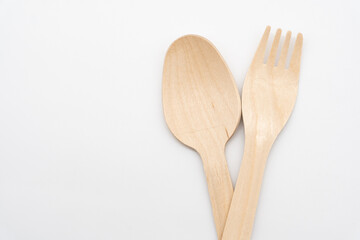 Wooden Cutlery, Eco Tableware, Disposable Cutlery, Recycle. Eco food packaging concept, zero waste...
