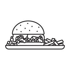 Sloppy Joe meal vector line icon for Sloppy Joe Day on March 18. Junk food outline symbol.