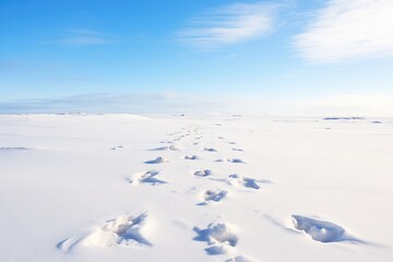 snowy owl footprint trail leading through fresh snow