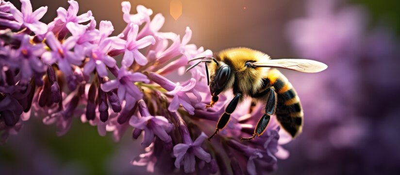 Pollen-laden bumblebee collects more pollen from purple flowers on Amorpha canescens in Minnesota.