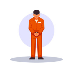 A guilty and depressed convicted man in orange prison uniform flat design vector illustration.