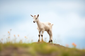 Obraz premium solitary kid goat standing atop a small hill