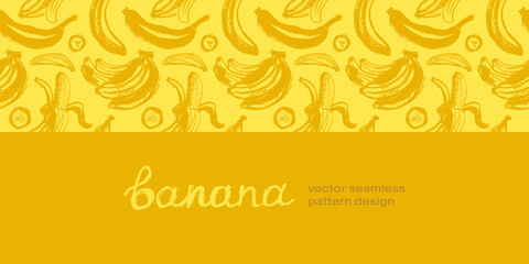 Color banana pattern seamless for banner template. Banana wallpaper. Tropical ornament with crayon texture. Vector bananas background.