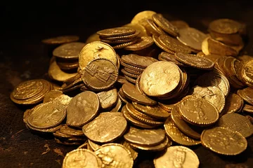 Foto op Canvas Roman gold coins, treasure, archaeological discovery © furyon