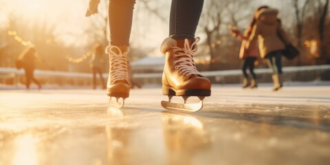A person gracefully gliding on an ice rink. Perfect for winter sports and recreation - obrazy, fototapety, plakaty