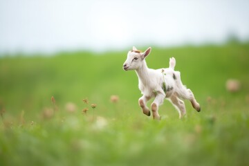 Fototapeta premium kid goat prancing in a green field